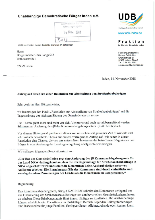 Antrag Resolution Abschaffung von Strassenbaubeitraegen Seite 1